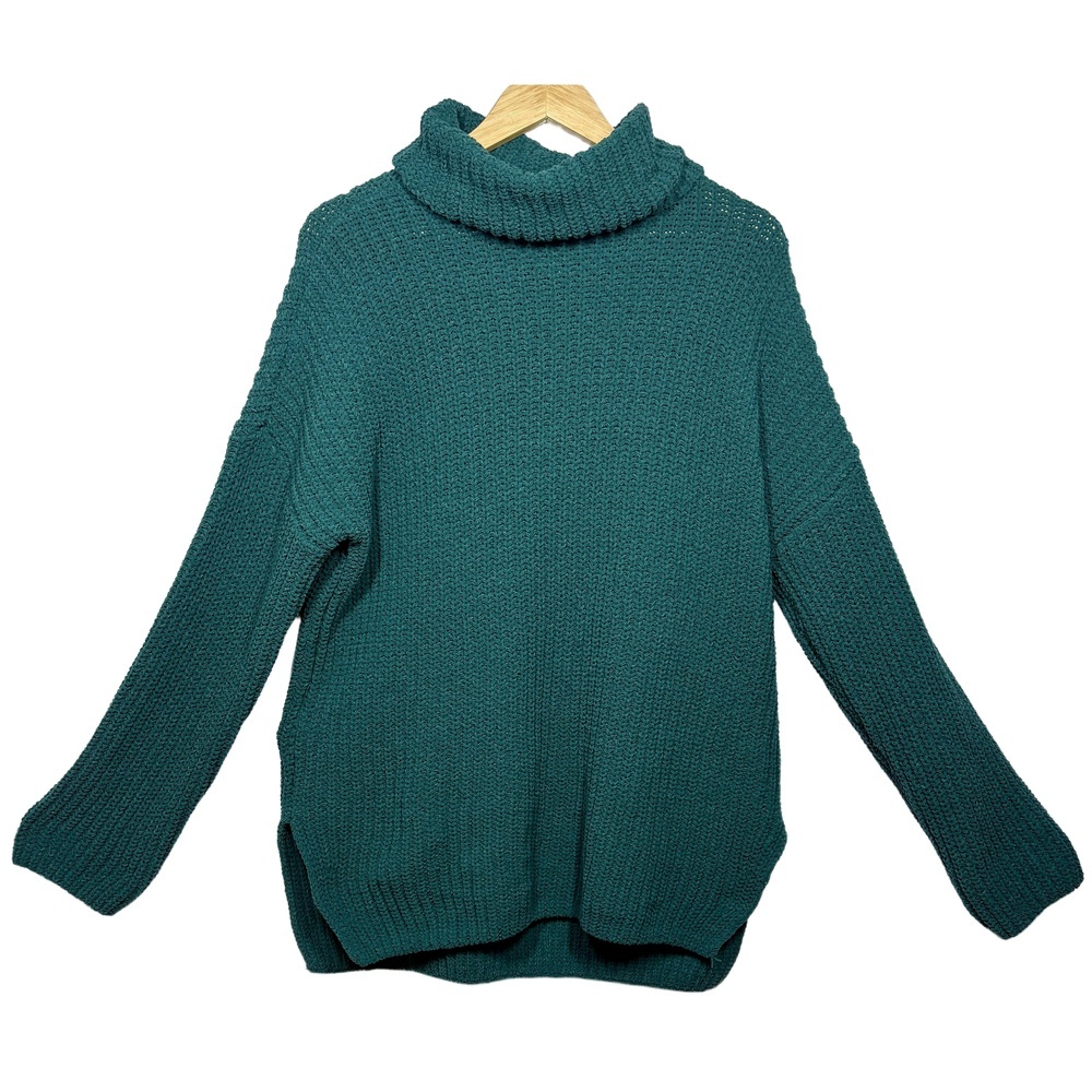 Abercrombie & Fitch Teal Green Chunky Knit Long Sleeve Turtleneck Sweater Size M